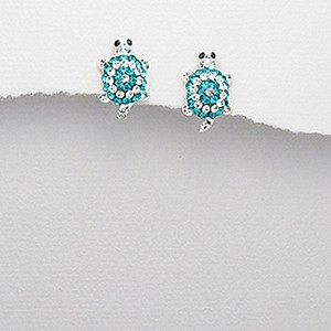 Blue and White Bonded Crystal Turtle Studs